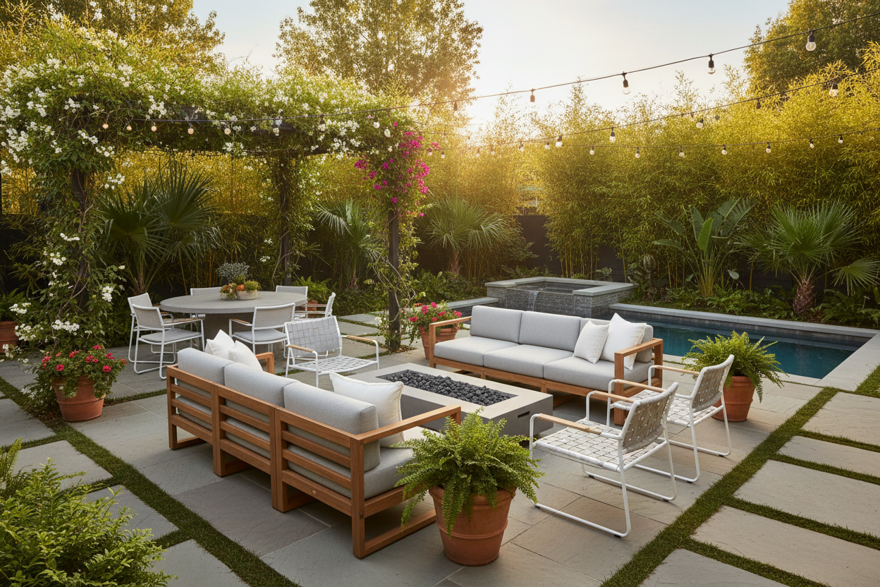 backyard oasis with modern patio furniture